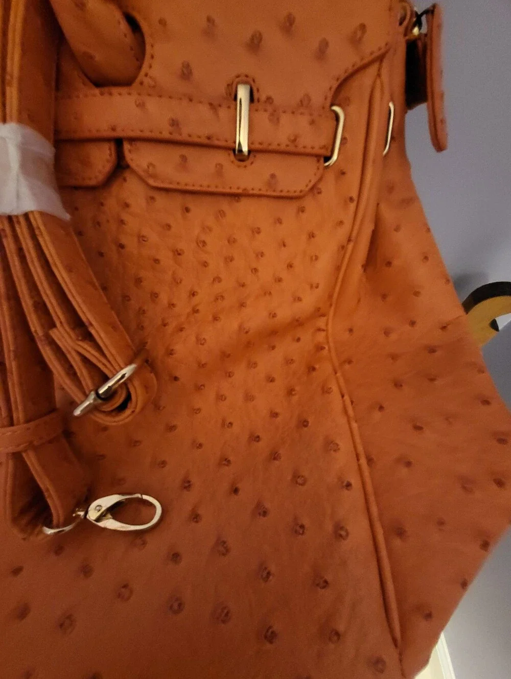 NWOT Penelope Ann 14.5x12x6  Orange Ostrich-Texture Top-Handle Tote Bag - Picture 11 of 14